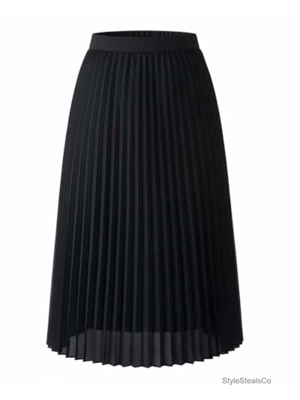 Pleated Midi Skirt Chiffon A-Line High Waist Pull-On Lined Women's